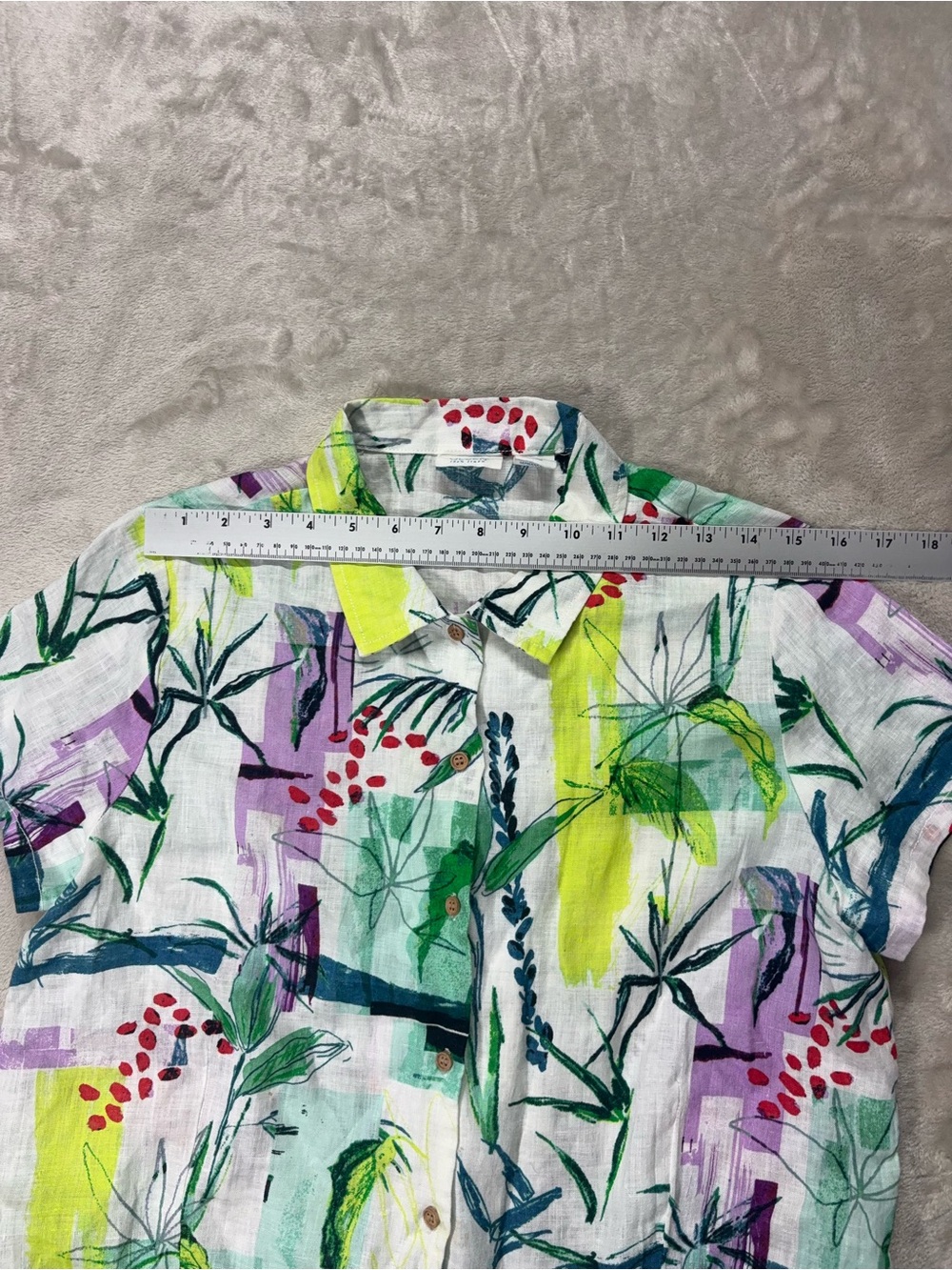 Sigrid Olsen 100% Linen Botanical Tie Front Blouse - Picture 8 of 12